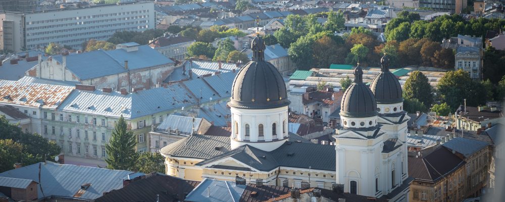 Aerial view of Church of Transfiguration (Greek Catholic Church) - Lviv, Ukraine